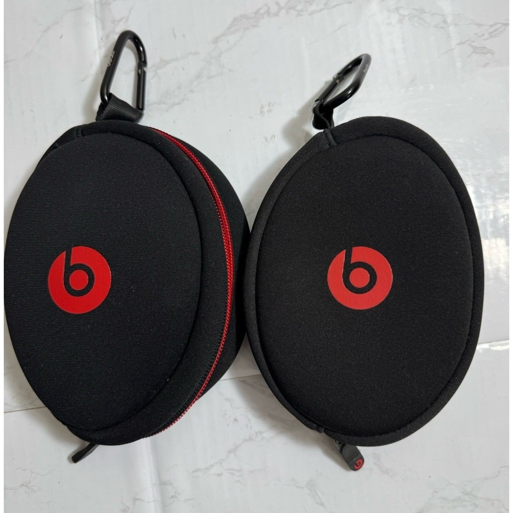 2*BEATS BY DR. DRE SOLO AUTHENTIC BLACK RED SOFT EARBUD HEADPHONES CARRYINGCASE